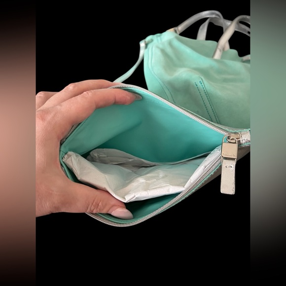 TIFFANY & CO. Reversible Metallic Silver Leather & Blue Suede Tote with Pouch - Picture 15 of 15